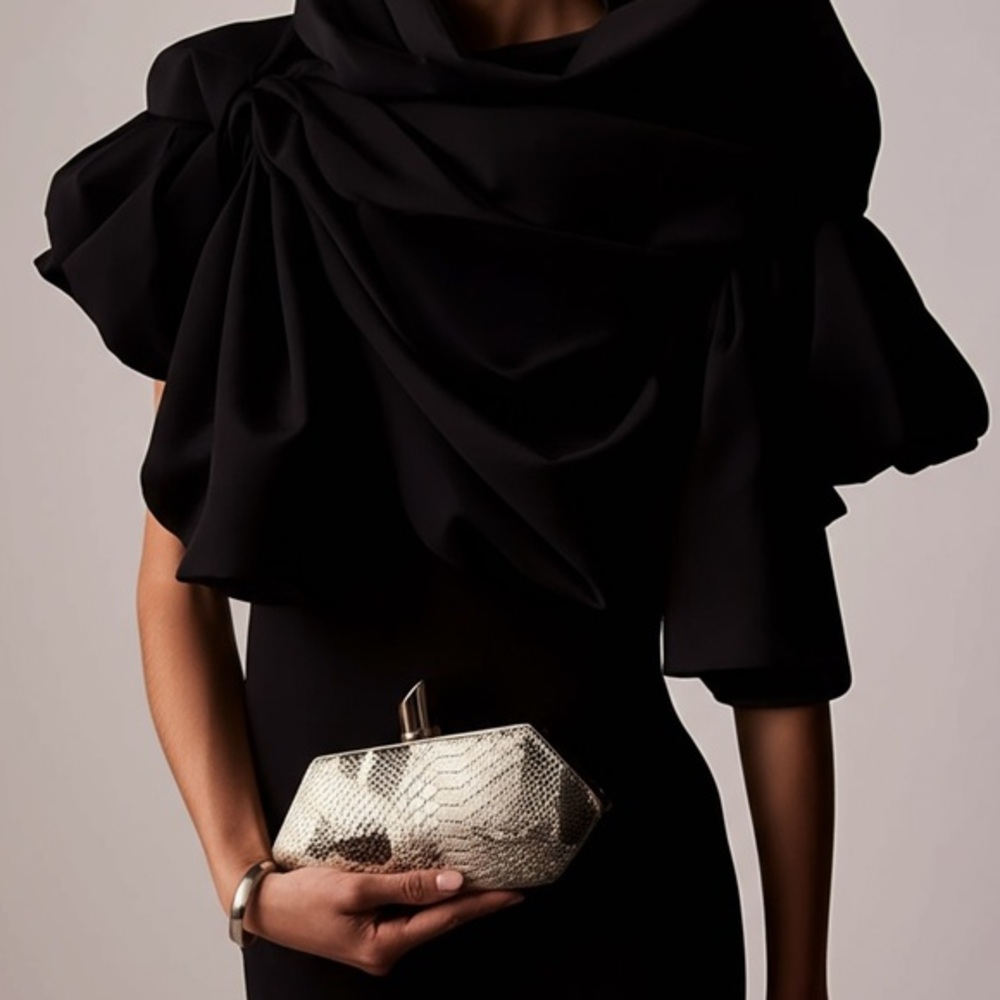 Geometric Hard Shell Metallic Faux Python Cluth